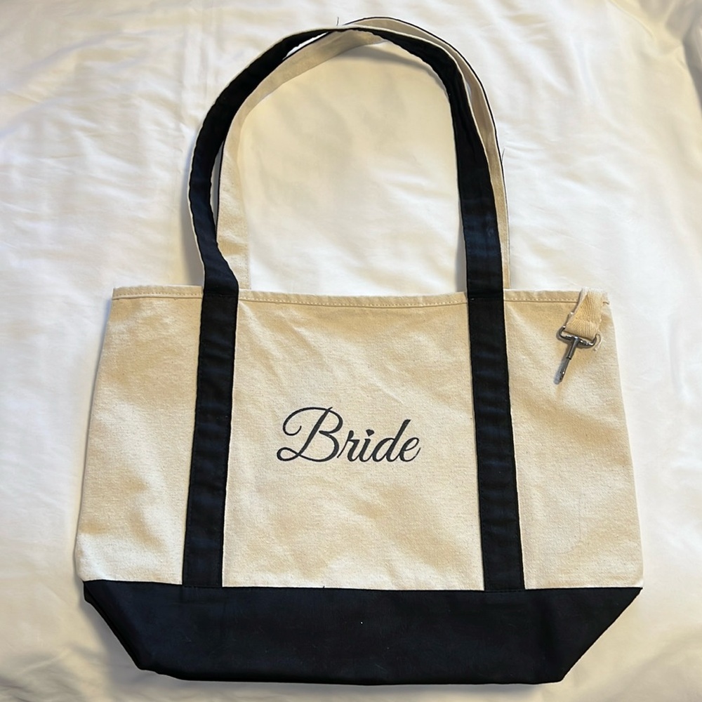 Bride tote bag - Cream and Black Wedding Tote with Dual-Tone Straps